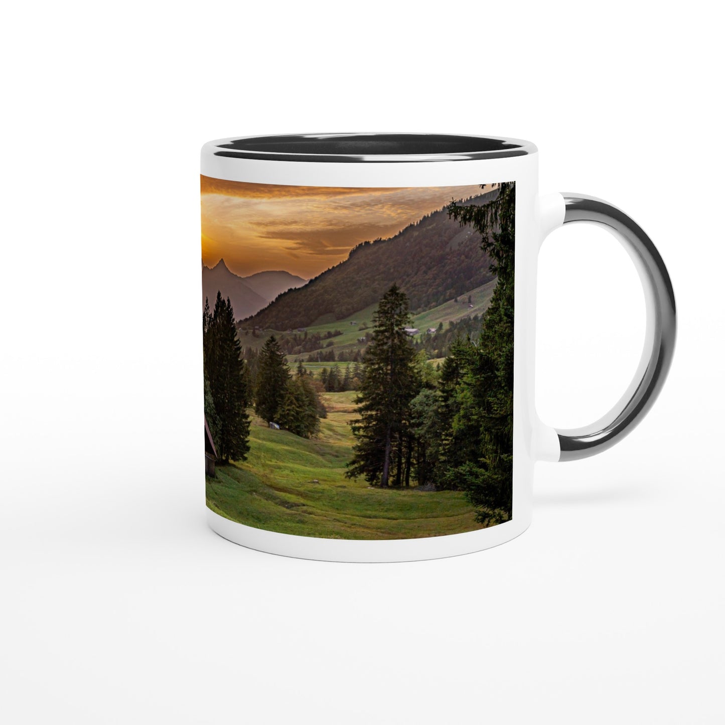 Sunset on the Ibergeregg - Ceramic Mug - Colored Rim &amp; Handle