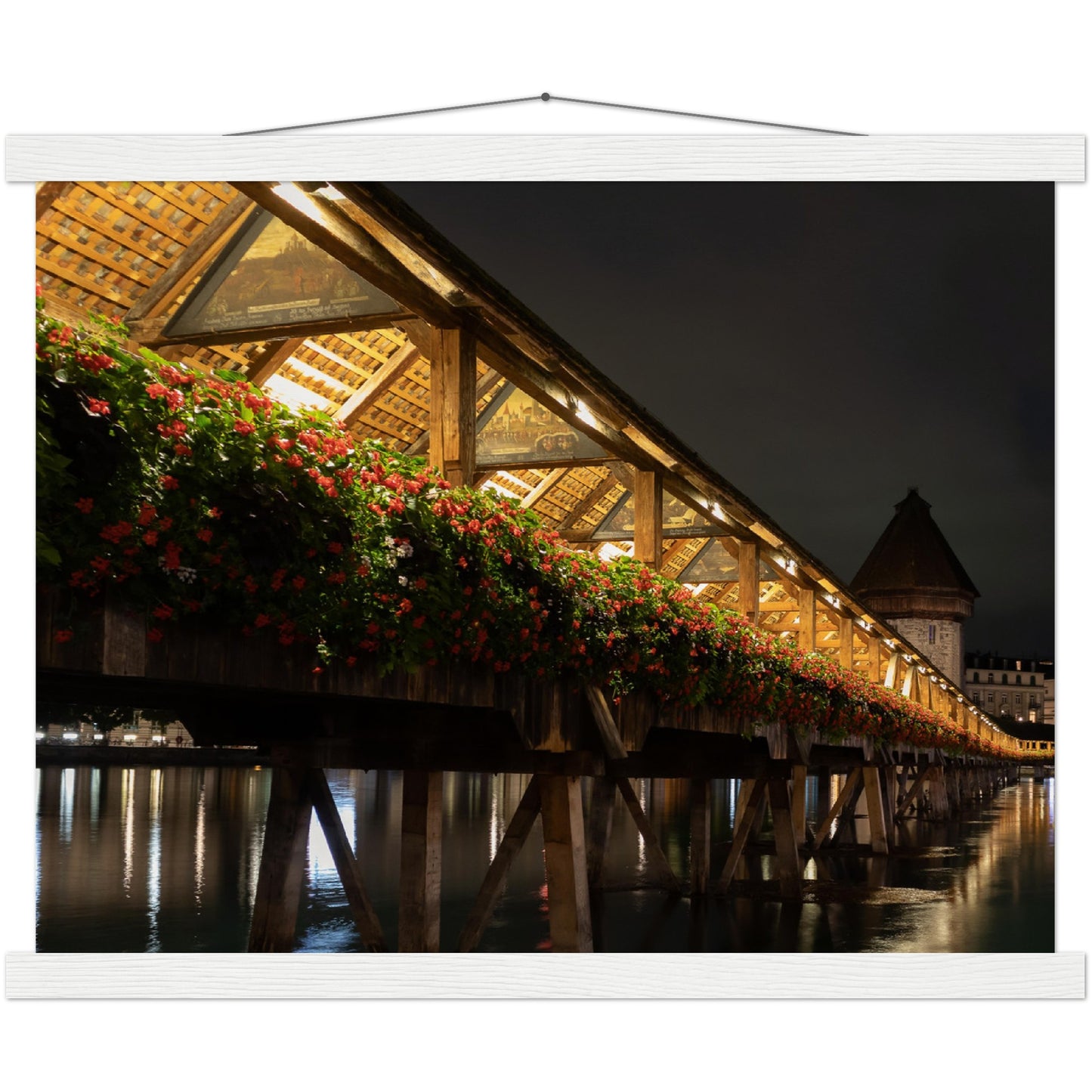 Chapel Bridge Lucerne at Night Premium Poster