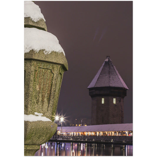 Winter picture, Chapel Bridge Lucerne Premium poster made of matte paper in museum quality