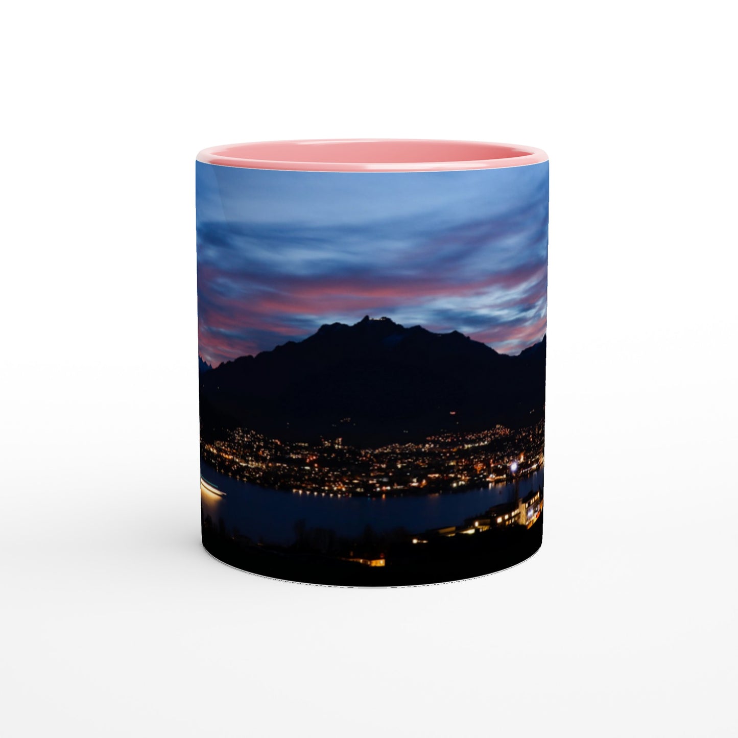 Lucerne night picture - ceramic cup with colored rim and handle