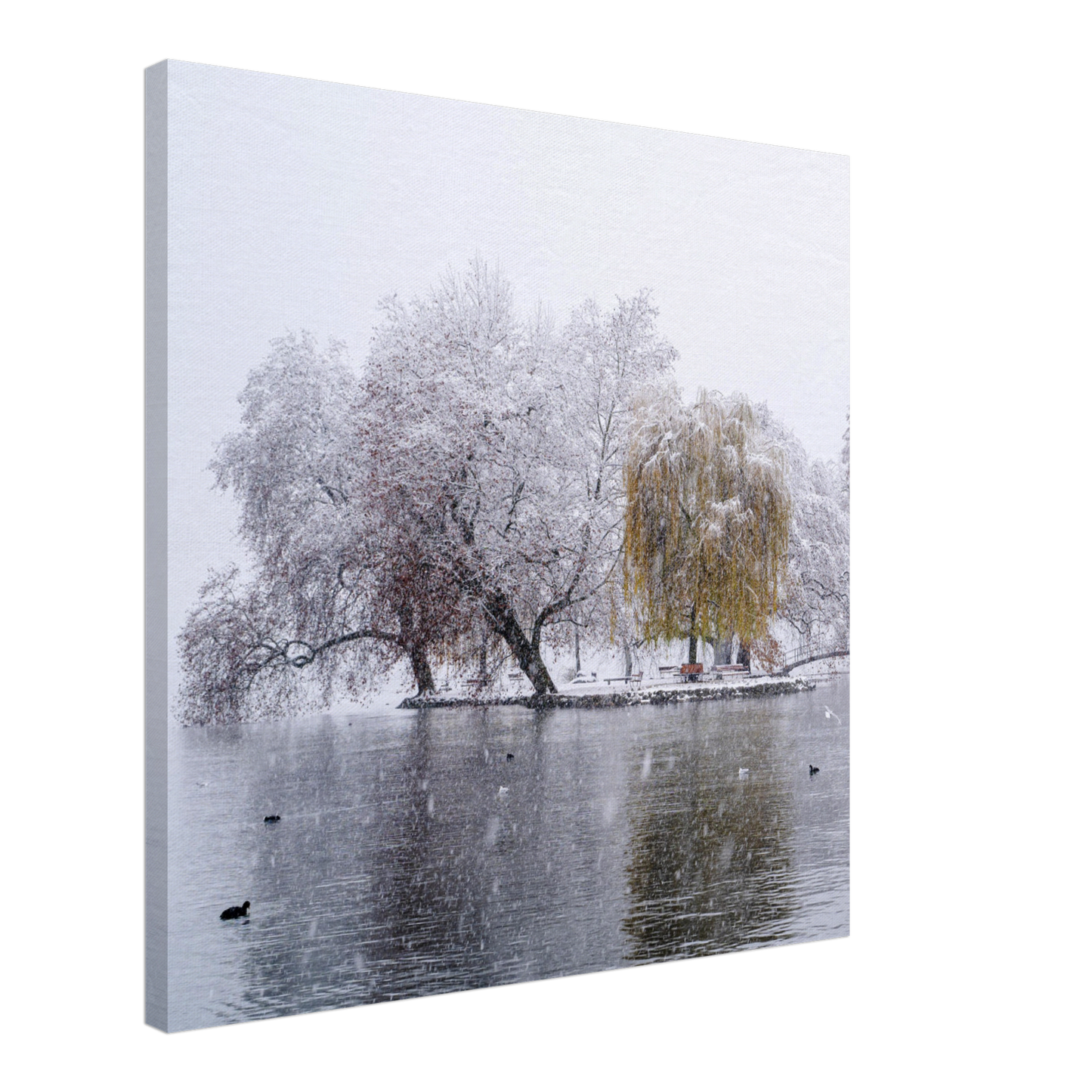 Snowfall in Villettepark on canvas 