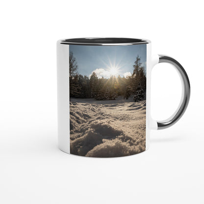 Winter Idyll Ceramic Mug - Colored Rim &amp; Handle