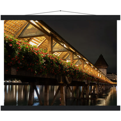 Chapel Bridge Lucerne at Night Premium Poster