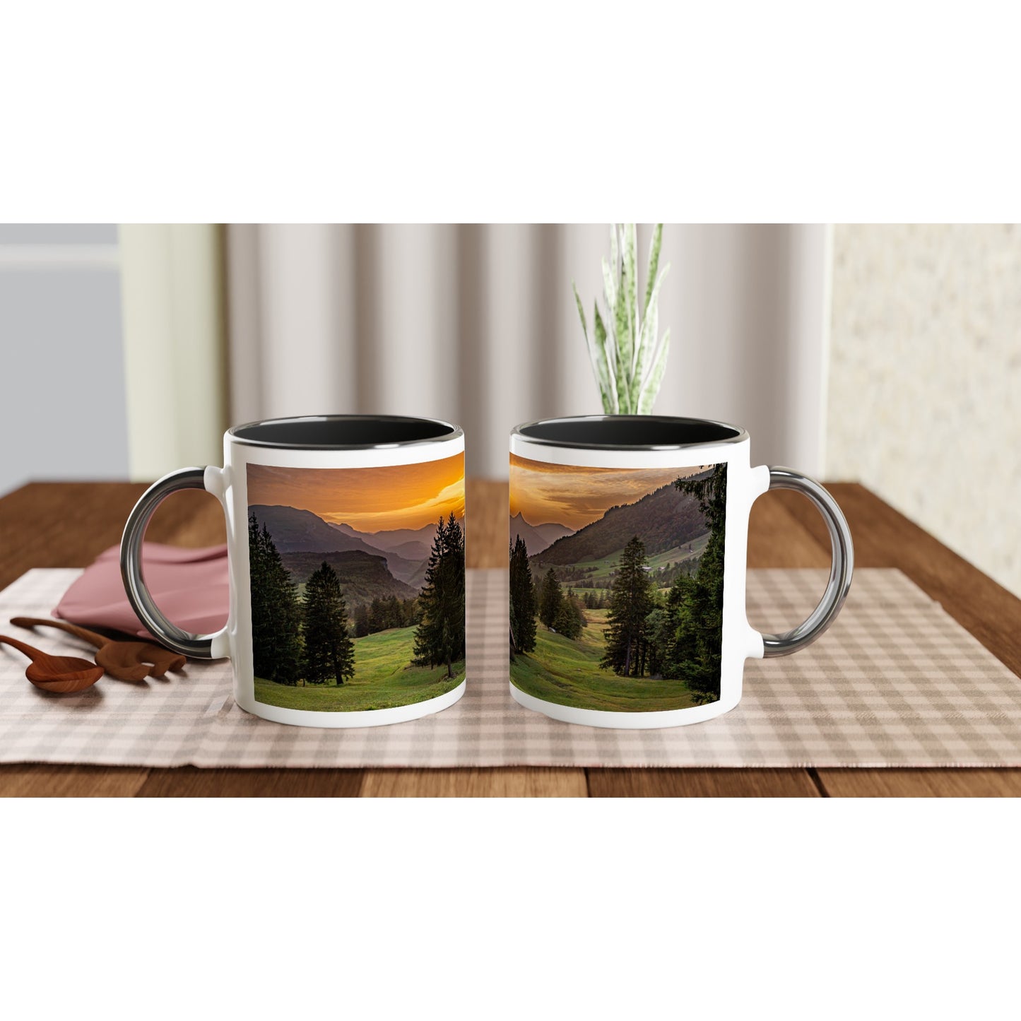 Sunset on the Ibergeregg - Ceramic Mug - Colored Rim &amp; Handle