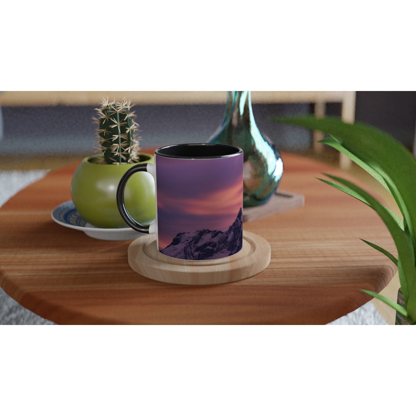 Pilatus in the evening light ceramic mug - colored rim and handle