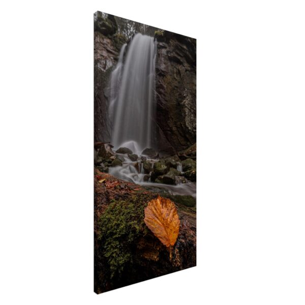 Herbstblatt am Wasserfall - Leinwand