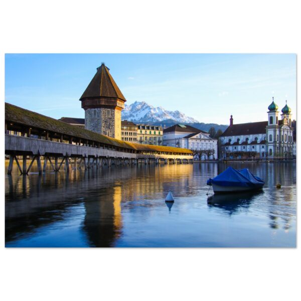 Kapellbrücke Luzern und Pilatus – Abenddämmerung Forex-Druck